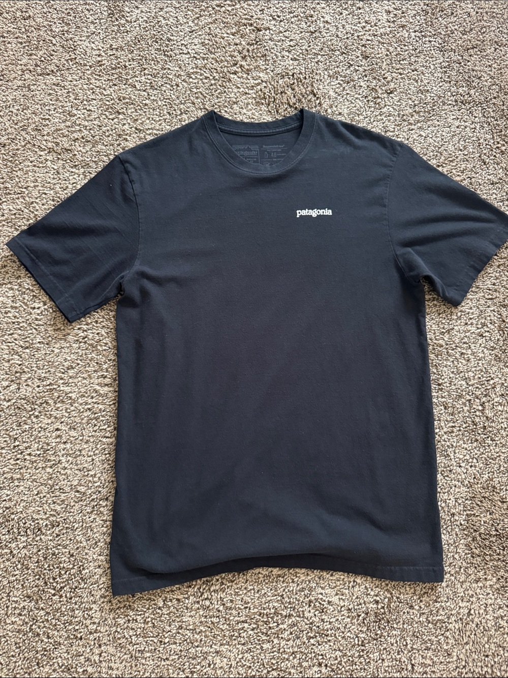 Patagonia Men’s Black Crewneck T-Shirt with Small White Logo